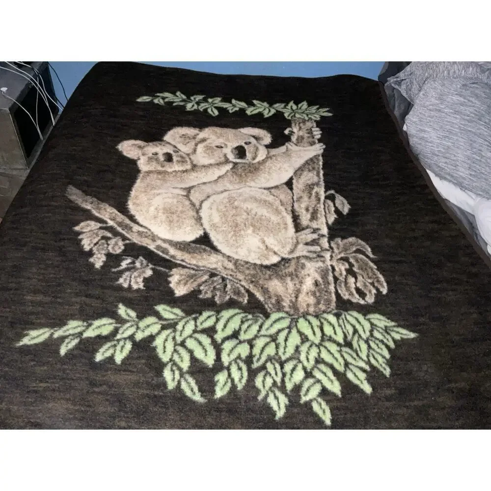 Vtg Biederlack Koala Bear Acryl Velours Blanket West GERMANY Double sided 57x74